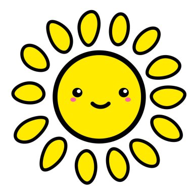 Kawai Sunny. İşaret, sembol, ağ ögesi. Sosyal medya ikonu. İş konsepti. Dövme şablonu. Çizgi çalışması. Web sitesi resim grafiği