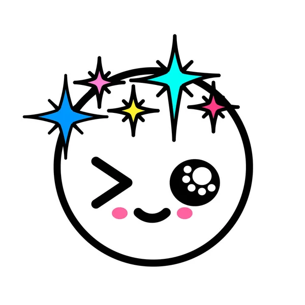 Kawai Stars Line Art Zeichen Symbol Webelement Social Media Ikone — Stockvektor