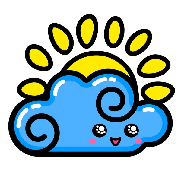 Kawai Sun Cloud Sign Symbol Web Element Social Media Icon — Stock Vector