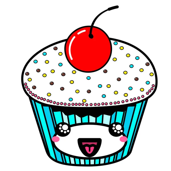 Kawai Cake Met Cherry Teken Symbool Webelement Social Media Icoon — Stockvector