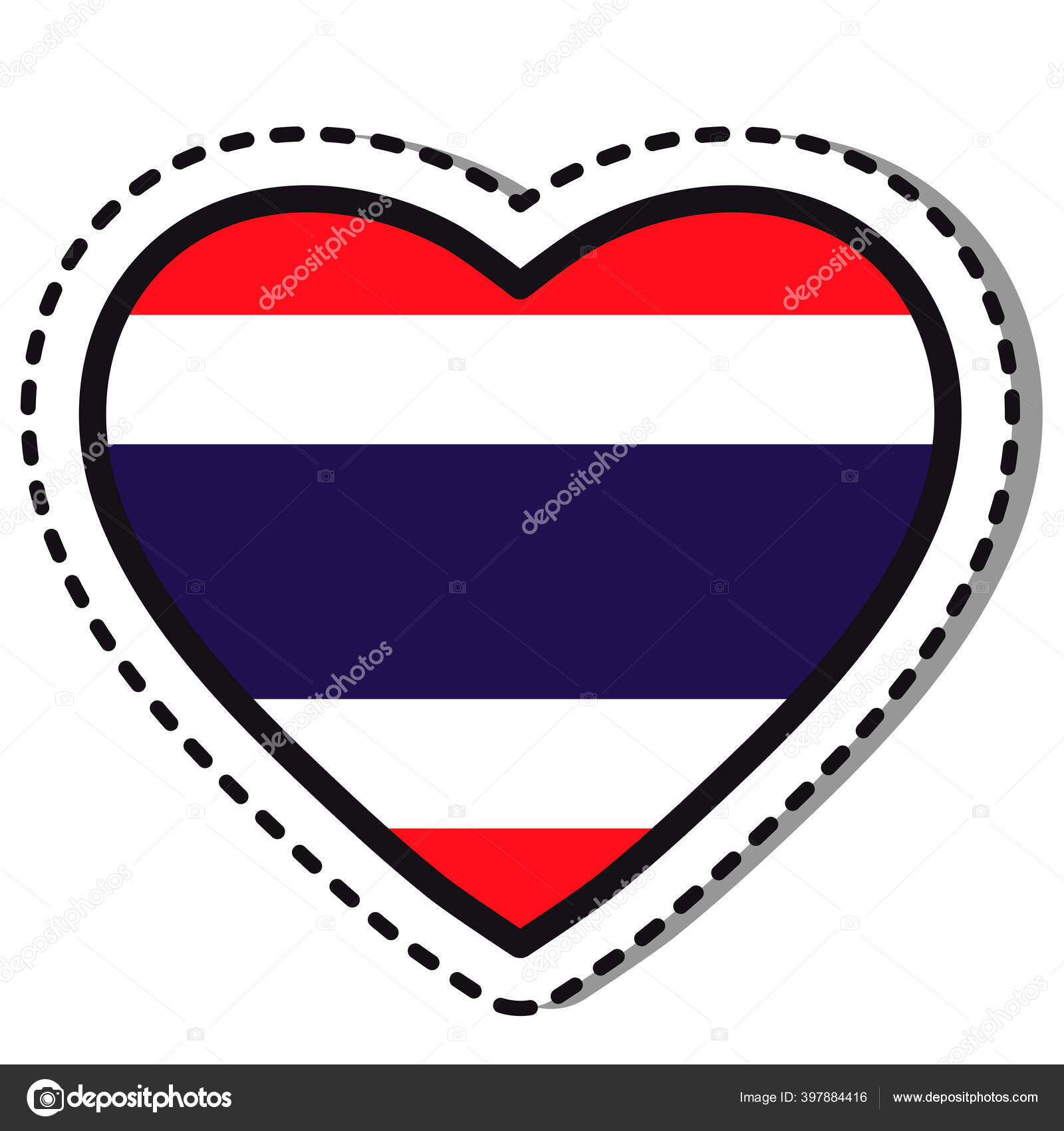 Flag Thailand Heart Sticker White Background Vintage Vector Love Badge
