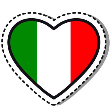 Beyaz arka planda İtalya 'nın kalp etiketi var. Klasik vektör aşk rozeti. Şablon tasarım elemanı. Ulusal gün. Seyahat işareti.