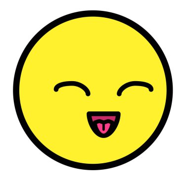 Düz kawaii emoji surat. Sevimli komik çizgi film karakteri. Basit çizgi sanat ifadeleri web simgesi. Duygusal Çıkartma. Vektör grafik illüstrasyonu.