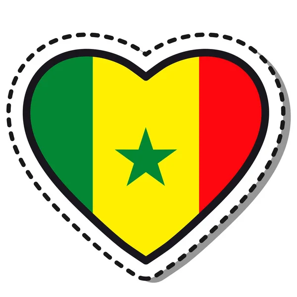 Bandeira Senegal Adesivo Coração Fundo Branco Distintivo Amor Vetor Vintage — Vetor de Stock