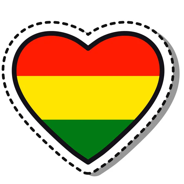 白い背景にボリビアの心臓ステッカーをフラグします ヴィンテージベクトル愛バッジ テンプレートデザイン要素 国民の日 交通標識 — ストックベクタ