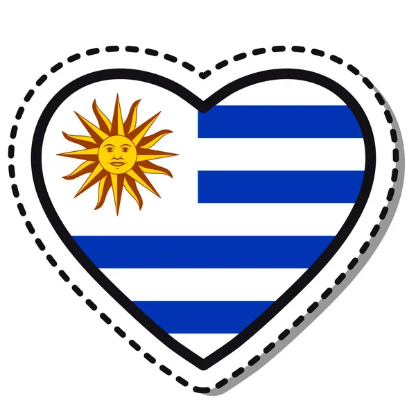 Pegatina Corazón Bandera Uruguay Sobre Fondo Blanco Vintage Placa Amor — Archivo Imágenes Vectoriales