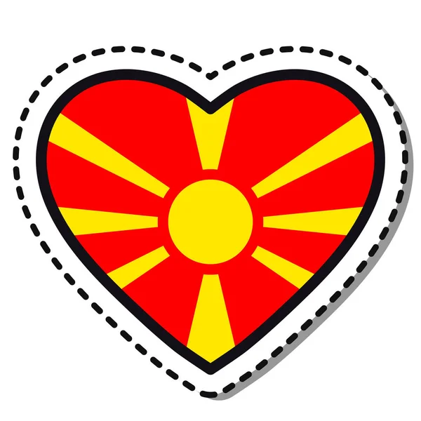 Flagga Makedonien Hjärta Klistermärke Vit Bakgrund Vintage Vektor Kärlek Bricka — Stock vektor