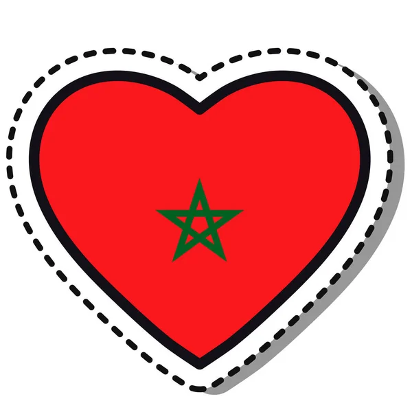 Bandera Corazón Marruecos Pegatina Sobre Fondo Blanco Vintage Placa Amor — Vector de stock