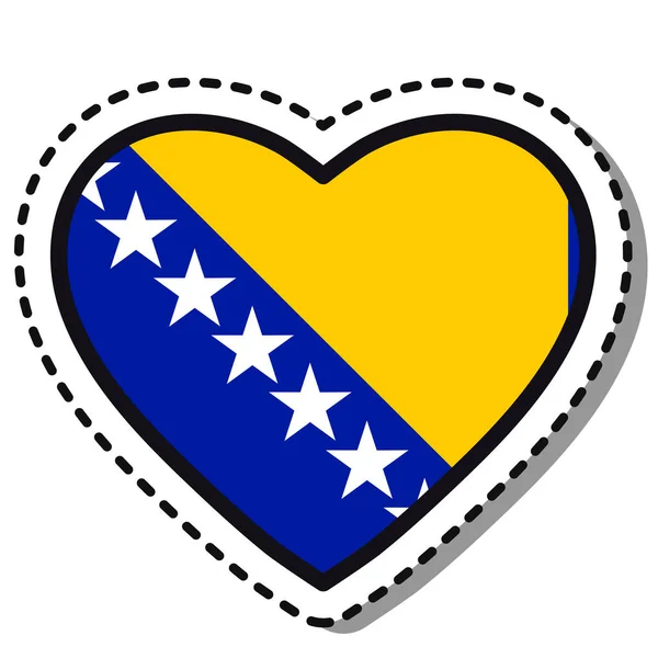 Bandeira Bósnia Herzegovina Adesivo Coração Fundo Branco Distintivo Amor Vetor — Vetor de Stock