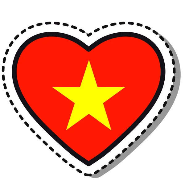 Bandeira Vietnã Adesivo Coração Fundo Branco Distintivo Amor Vetor Vintage — Vetor de Stock