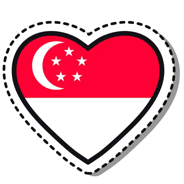 Bandera Singapur Corazón Pegatina Sobre Fondo Blanco Vintage Placa Amor — Vector de stock