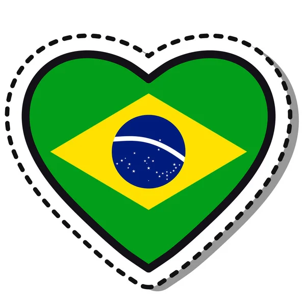 Flag Brazil Heart Sticker White Background Vintage Vector Love Badge — Stock Vector