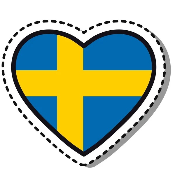Флаг Швеции Сердце Наклейка Белом Фоне Винтажный Векторный Значок Любви — стоковый вектор