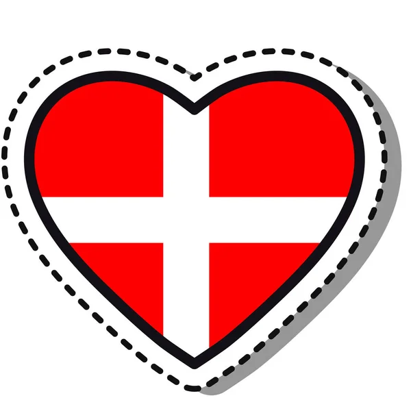 Флаг Дании Сердце Наклейка Белом Фоне Винтажный Векторный Значок Любви — стоковый вектор