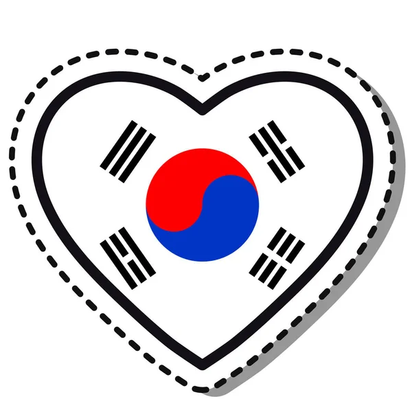 Zászló Dél Korea Szív Matrica Fehér Alapon Vintage Vektor Szerelem — Stock Vector