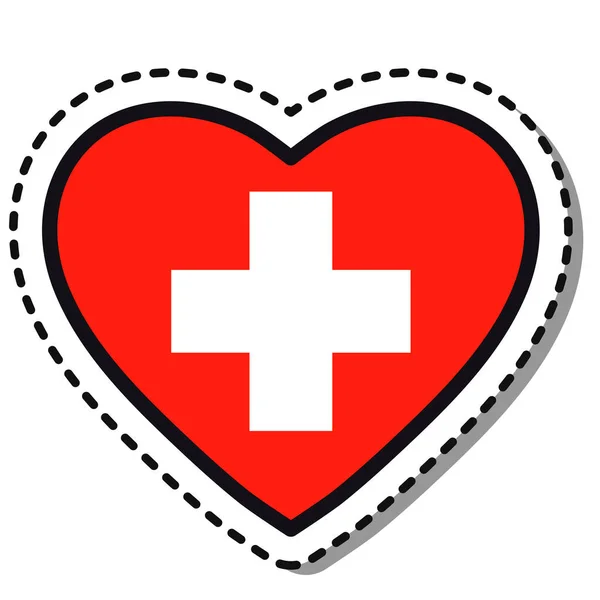 Флаг Швейцарии Сердце Наклейка Белом Фоне Винтажный Векторный Значок Любви — стоковый вектор