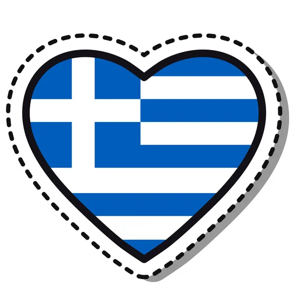 Drapeau Grèce Coeur Autocollant Sur Fond Blanc Insigne Amour Vectoriel — Image vectorielle