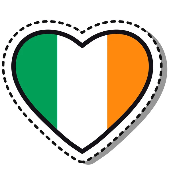 Bandera Irlanda Corazón Pegatina Sobre Fondo Blanco Vintage Placa Amor — Archivo Imágenes Vectoriales