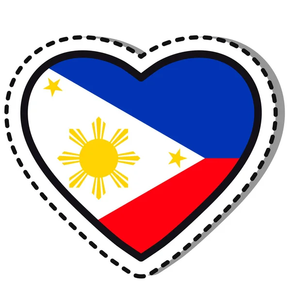 Drapeau Philippines Coeur Autocollant Sur Fond Blanc Insigne Amour Vectoriel — Image vectorielle