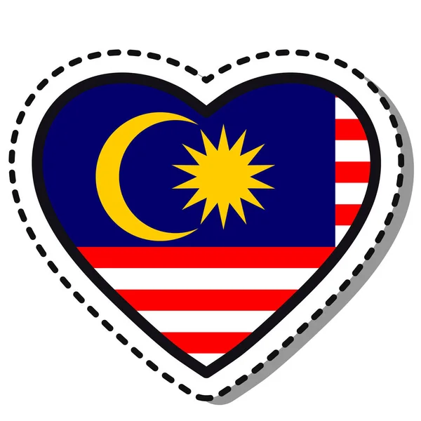 Zászló Malaysia Szív Matrica Fehér Háttér Vintage Vektor Szerelem Jelvény — Stock Vector