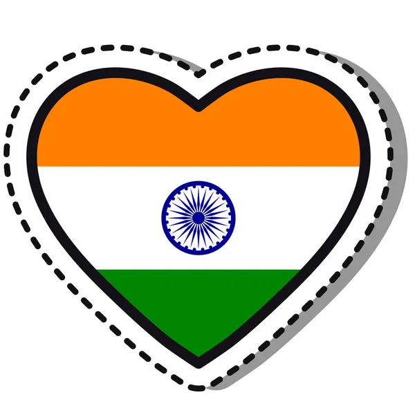 Bandiera India Adesivo Del Cuore Sfondo Bianco Distintivo Amore Vettoriale — Vettoriale Stock
