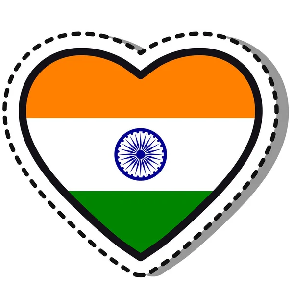 Drapeau Inde Coeur Autocollant Sur Fond Blanc Insigne Amour Vectoriel — Image vectorielle