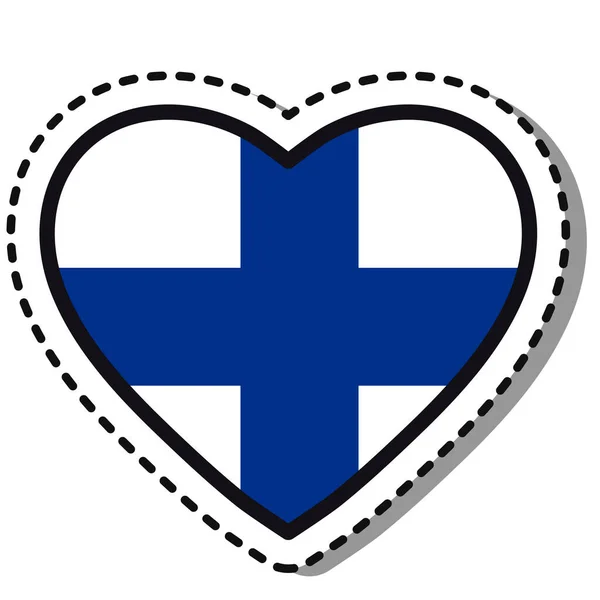 Bandeira Finn Adesivo Coração Fundo Branco Distintivo Amor Vetor Vintage — Vetor de Stock