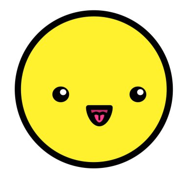 Düz kawaii emoji surat. Sevimli komik çizgi film karakteri. Basit çizgi sanat ifadeleri web simgesi. Duygusal Çıkartma. Vektör grafik illüstrasyonu.
