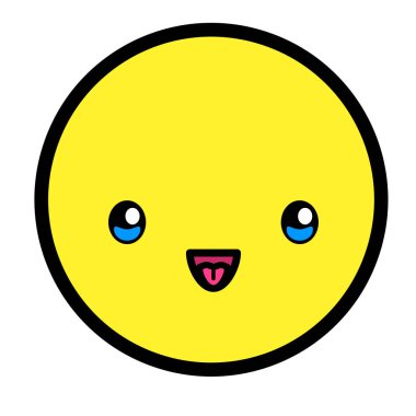 Düz kawaii emoji surat. Sevimli komik çizgi film karakteri. Basit çizgi sanat ifadeleri web simgesi. Duygusal Çıkartma. Vektör grafik illüstrasyonu.