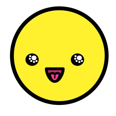 Düz kawaii emoji surat. Sevimli komik çizgi film karakteri. Basit çizgi sanat ifadeleri web simgesi. Duygusal Çıkartma. Vektör grafik illüstrasyonu.