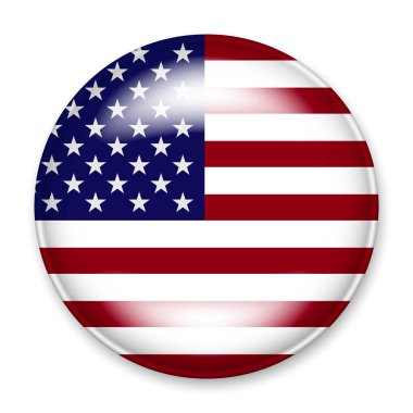 Yuvarlak bir düğme şeklinde ışık ve gölge şeklinde Amerikan bayrağı. Bağımsızlık Günü sembolü, bir hatıra, sitedeki dili değiştirmek için bir düğme, bir simge.