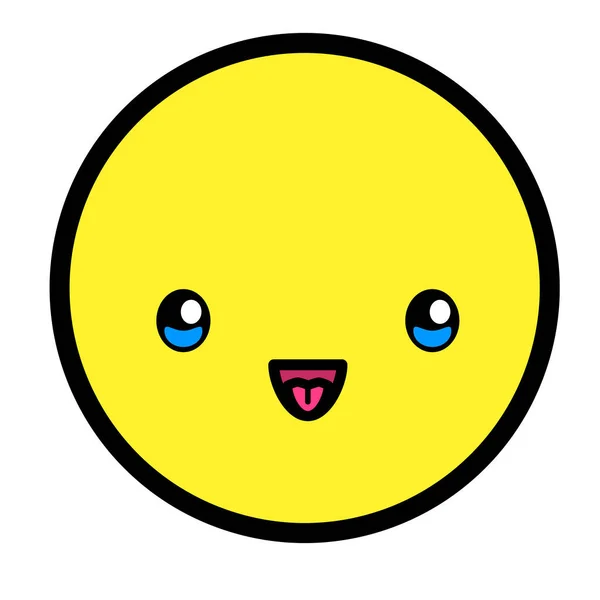 Cara Emoji Kawaii Plana Lindo Personaje Divertido Dibujos Animados Expresiones — Vector de stock