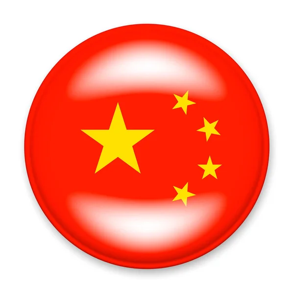 Флаг Китая Виде Круглой Кнопки Легким Бликом Тенью Символ Дня — стоковый вектор