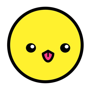 Düz kawaii emoji surat. Sevimli komik çizgi film karakteri. Basit çizgi sanat ifadeleri web simgesi. Duygusal Çıkartma. Vektör grafik illüstrasyonu.