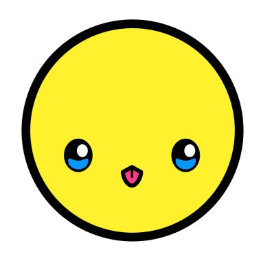 Düz kawaii emoji surat. Sevimli komik çizgi film karakteri. Basit çizgi sanat ifadeleri web simgesi. Duygusal Çıkartma. Vektör grafik illüstrasyonu.