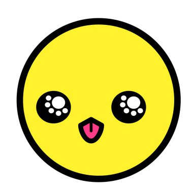 Düz kawaii emoji surat. Sevimli komik çizgi film karakteri. Basit çizgi sanat ifadeleri web simgesi. Duygusal Çıkartma. Vektör grafik illüstrasyonu.