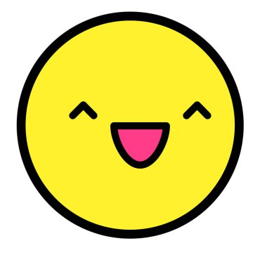 Düz kawaii emoji surat. Sevimli komik çizgi film karakteri. Basit çizgi sanat ifadeleri web simgesi. Duygusal Çıkartma. Vektör grafik illüstrasyonu.