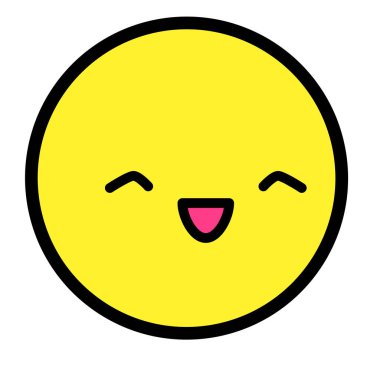 Düz kawaii emoji surat. Sevimli komik çizgi film karakteri. Basit çizgi sanat ifadeleri web simgesi. Duygusal Çıkartma. Vektör grafik illüstrasyonu.