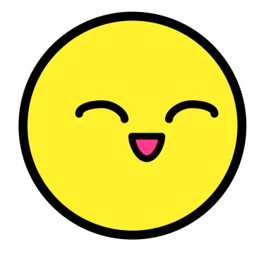 Düz kawaii emoji surat. Sevimli komik çizgi film karakteri. Basit çizgi sanat ifadeleri web simgesi. Duygusal Çıkartma. Vektör grafik illüstrasyonu.