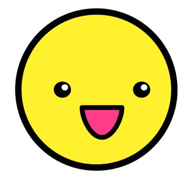 Düz kawaii emoji surat. Sevimli komik çizgi film karakteri. Basit çizgi sanat ifadeleri web simgesi. Duygusal Çıkartma. Vektör grafik illüstrasyonu.