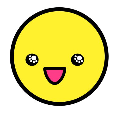 Düz kawaii emoji surat. Sevimli komik çizgi film karakteri. Basit çizgi sanat ifadeleri web simgesi. Duygusal Çıkartma. Vektör grafik illüstrasyonu.