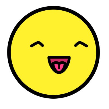 Düz kawaii emoji surat. Sevimli komik çizgi film karakteri. Basit çizgi sanat ifadeleri web simgesi. Duygusal Çıkartma. Vektör grafik illüstrasyonu.