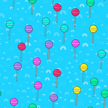 Beyaz arka planda renkli, pürüzsüz bir lolipop deseni. Kağıt baskı tasarımı. Soyut retro vektör çizimi. Moda tekstil, kumaş, ambalaj. Modern alan dekorasyonu.