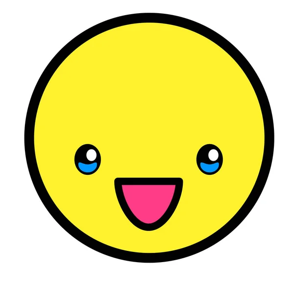 Visage Plat Kawaii Emoji Mignon Personnage Dessin Animé Drôle Simple — Image vectorielle