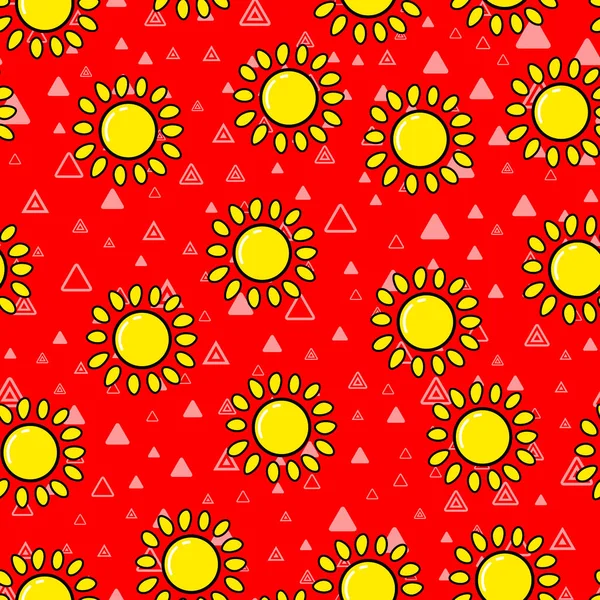 白い背景に太陽のシームレスなパターン 紙のプリントデザイン 抽象レトロベクトルイラスト 流行の繊維 近代的な空間装飾 — ストックベクタ
