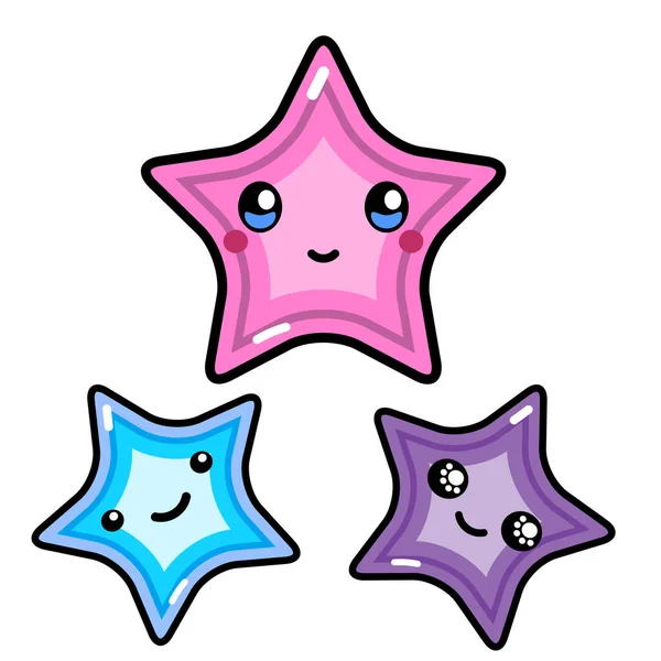 Kawai Stars Line Art Sinal Símbolo Elemento Web Ícone Mídia — Vetor de Stock