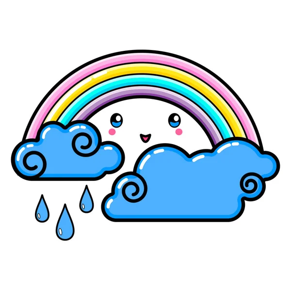 Kawai Cloud Rainbow Rain Sign Symbol Web Element Social Media — Stock Vector
