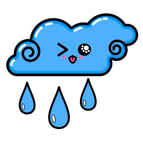 Kawai Cloud Rain Sign Symbol Web Element Social Media Icon — Stock Vector