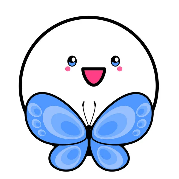 Kawai Gesicht Und Schmetterling Zeichen Symbol Webelement Social Media Ikone — Stockvektor