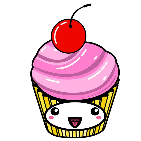 Kawai Cake Met Cherry Teken Symbool Webelement Social Media Icoon — Stockvector